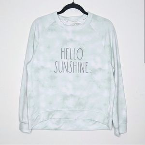 Rae Dunn Hello Sunshine Pullover Sweatshirt Marbled Tie Dye Green White S